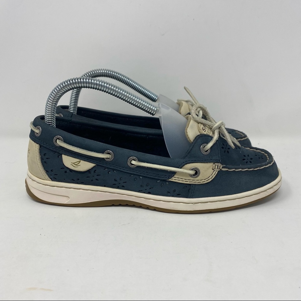 Sperry Top Sider Womens Angelfish Navy W Floral Laser Cut Out Size 7
